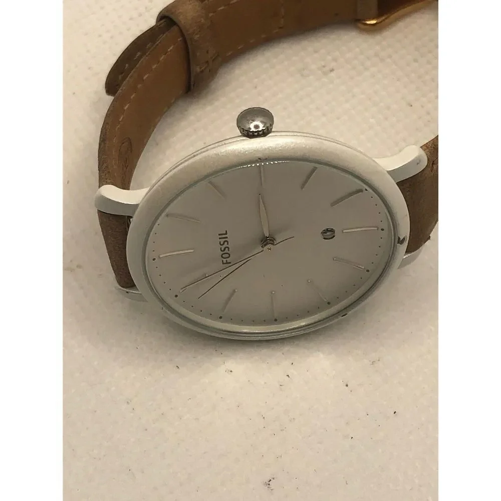 Fossil ES4397 Women's Brown Leather Analog White Dial Quartz Wrist Watch OL6